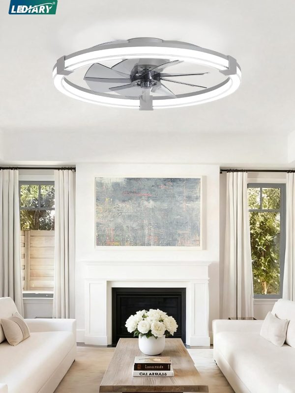 71fuNcp7pOL._AC_SL1500_.jpg Ceiling Fans with Lights 23 Inch Low Profile Fandelier with Remote Grey | 6 Speeds, Reversible, Dimmable Flush Mount Fan Light, Modern Ceiling Fan with Lights for Bedroom Bladeless