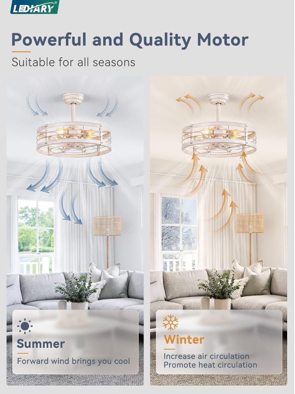 71fvRVB-aFL._AC_SL1500_.jpg windphoto 20 inch Fandelier Caged Ceiling Fan with Light, White Gold | 6 Speed Adjustable,Timing, Quiet & Powerful DC, Small, Farmhouse, Industrial, Enclosed, Bladeless, Bedroom, Kitchen, Downrod