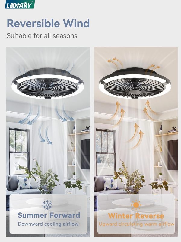 71gGWbHIQiL._AC_SL1500_.jpg windphoto 20" Low Profile Bladeless Ceiling Fan with RGB, Remote&APP, White | Flush Mount, 6 Speed Adjustable, 3000-6000K Dimmable LED, Modern Enclosed Fandelier with Timming, Bedroom, Kids Room