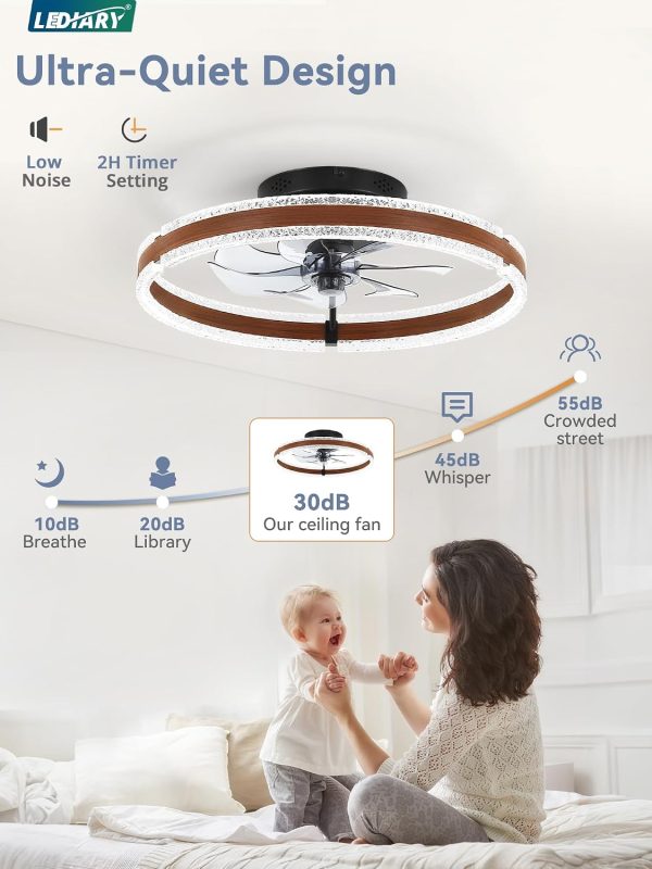 71gVn1qkbL._AC_SL1500_.jpg windphoto 20'' Modern Low Profile Ceiling Fans with Lights and Remote, Walnut | 3000-6000K Dimmable LED, 6 Wind Speeds, Quiet Reversible DC Motor, Small Flush Mount Fandelier for Bedroom, Living Room
