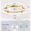 windphoto 24" Ceiling Fans with Lights and Remote, Low Profile Led Fan Light | Flush Mount, Stepless Dimmable Fandelier, 6 Speeds, 3 CCT, Quiet Reversible DC Motor, 2H Timer, Bedroom, Living Room, Gold