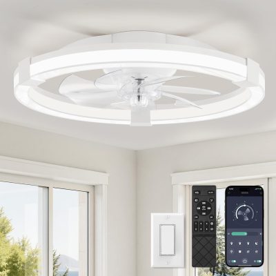 windphoto Ceiling Fans with Light 20 Inch Low Profile Ceiling Fan with Remote | White, 6 Speeds, Reversible, Dimmable Flush Mount Fan Light, Modern Fandelier Ceiling Fan with Lights for Bedroom