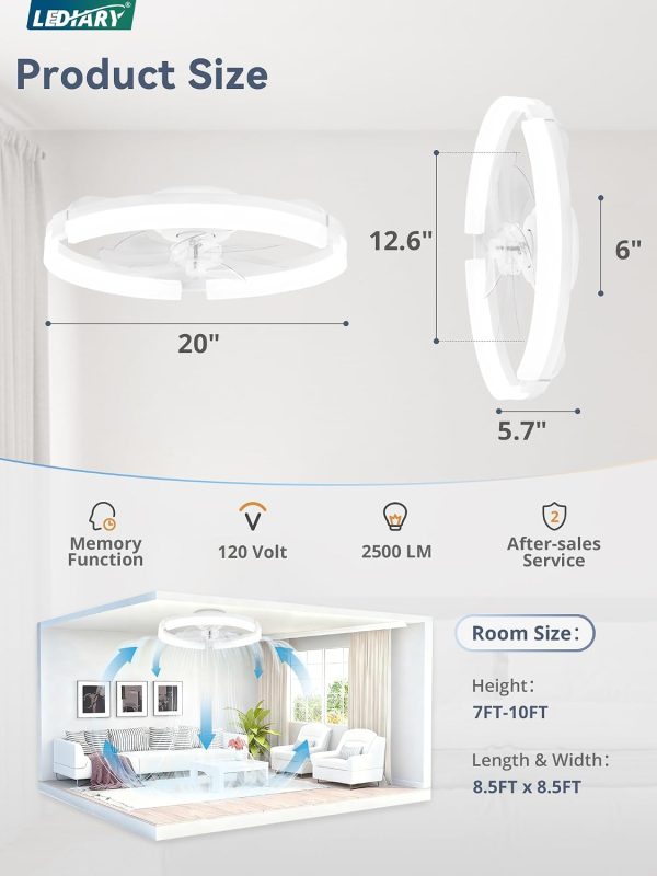 71hzo2AG0WL._AC_SL1500_.jpg windphoto 2 Pack 20" Ceiling Fans with Lights, Fandelier for Bedroom | Flush Mount Fan Light, Stepless Dimmable, App/Remote Control, 3 CCT Led, 6 Speeds, Quiet Reversible DC Motor, White