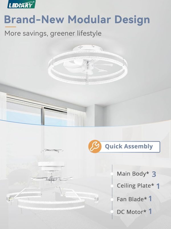 windphoto Ceiling Fans with Lights and Remote, 20'' Low Profile Ceiling Fan with Light, 3000-6000K Dimmable Fandelier Ceiling Fans, Modern Flush Mount Fan Light for Bedroom with 6 Wind Speeds- White | 3000-6000K Dimmable LED, 6 Wind Speeds, Quiet Reversible DC Motor, Small Flush Mount Fandelier for Bedroom, Living Room
