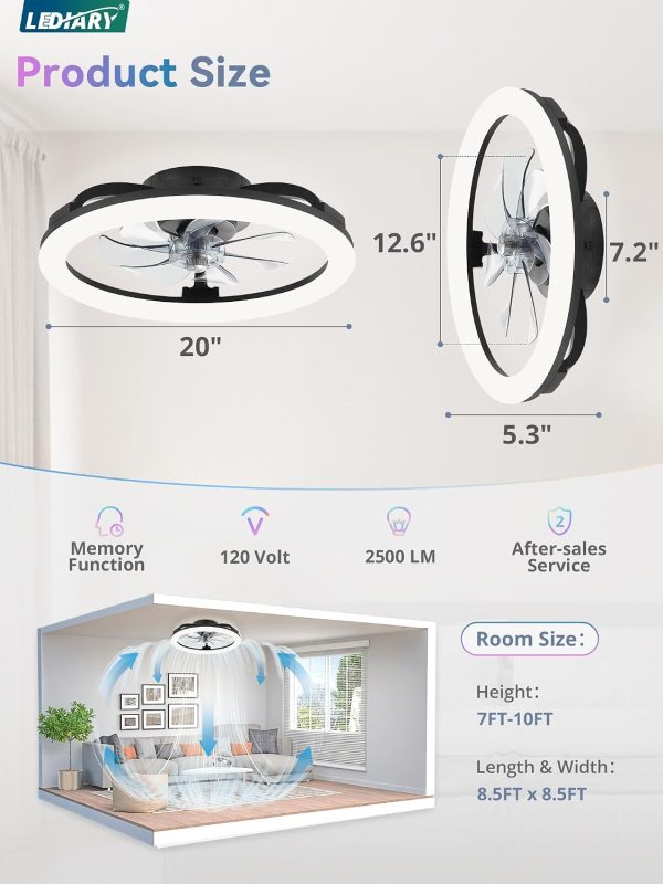71i6oHVj1rL._AC_SL1500_.jpg windphoto RGB Low Profile Ceiling Fans with Lights and Remote, 20 Inch Dimmable Modern Fan Light(3000K-6000K), 6 Speed, Reversible, APP & Remote Control, Flush Mount Ceiling Fan for Bedroom, Black