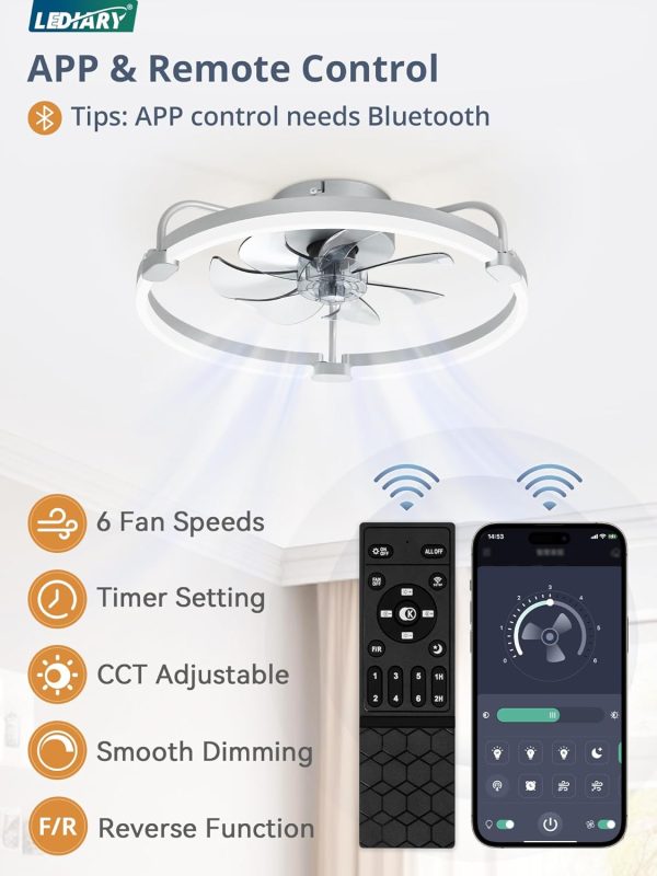 71i8SzaDBQL._AC_SL1500_.jpg windphoto 2 Pack 20" Low Profile Ceiling Fans with Lights and Remote | Flush Mount, Stepless Dimmable Fandelier, 6 Speeds, 3 CCT, Quiet Reversible DC Motor, 2H Timer, Bedroom, Living Room, Grey