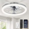 windphoto 20" Ceiling Fans with Lights and Remote for Bedroom, Grey | Low Profile Fan Light, 3000K-6000K Stepless Dimmable Fandelier, 6 Speed, Reversible DC Motor, APP & Remote Control, Low Noice