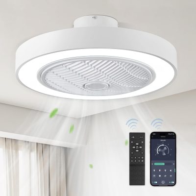 71iSYcth7LL._AC_SL1500_.jpg windphoto 22in Bladeless Enclosed LED Ceiling Fan Light with Remote, White | Flush Mount, Modern, 6 Speed Adjustable, 3000-6000K Dimmable, 3000LM, Indoor Bedroom Living Room, Remote/APP Control