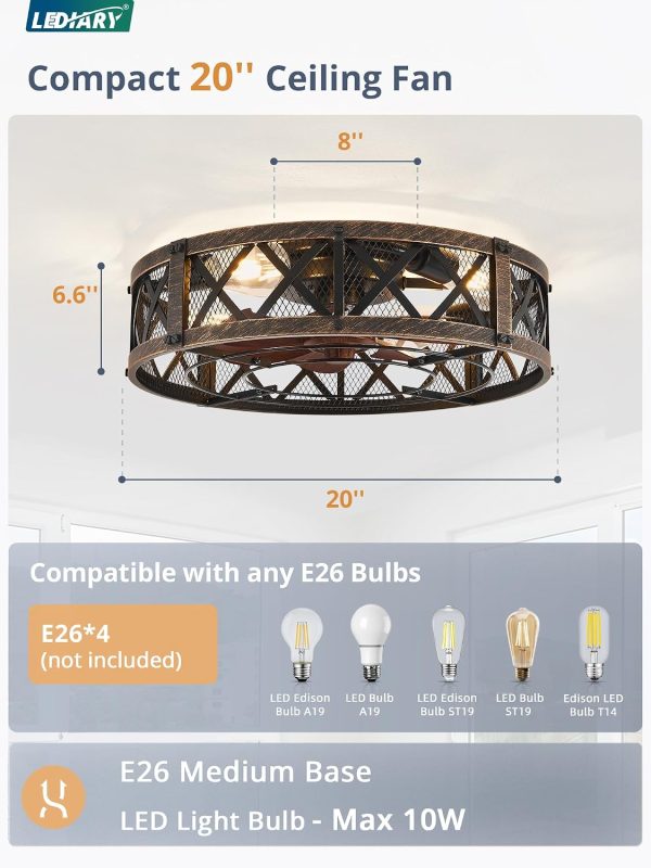 71iTXpUuLL._AC_SL1500_.jpg windphoto 20" Caged Farmhouse Ceiling Fan with Light, Flush Mount, Black Gold | Remote&APP Control, Small Low Profile, Rustic Fandaliers, Industrial Bladeless Enclosed, Powerful Motor for Bedroom, Kitchen