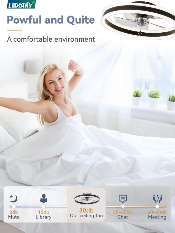 71iat2n4HOL._AC_SL1500_.jpg windphoto 19.7'' Modern Low Profile Ceiling Fans with Lights and Remote,Black | 3000-6000K Dimmable LED, 6 Wind Speeds, Quiet Reversible DC Motor, Small Flush Mount Fandelier for Bedroom, Living Room
