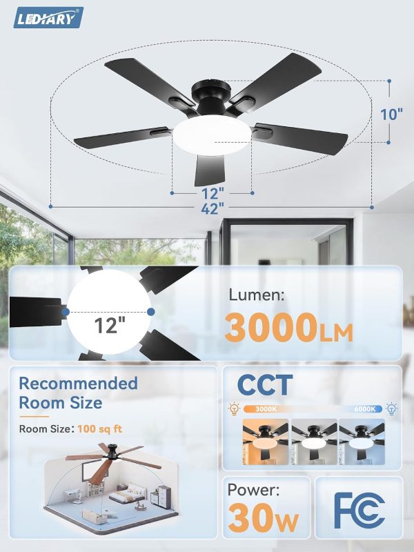 71ibuDH62HL._AC_SL1500_.jpg windphoto 42 Inch Flush Mount Ceiling Fans with Lights, Remote & APP Control | Bright Light, 3CCT, Dimmable, Memory Function, Timer, Reversible Blade, Quiet DC Motor, Damp-Rated, Bedroom, Covered Patio