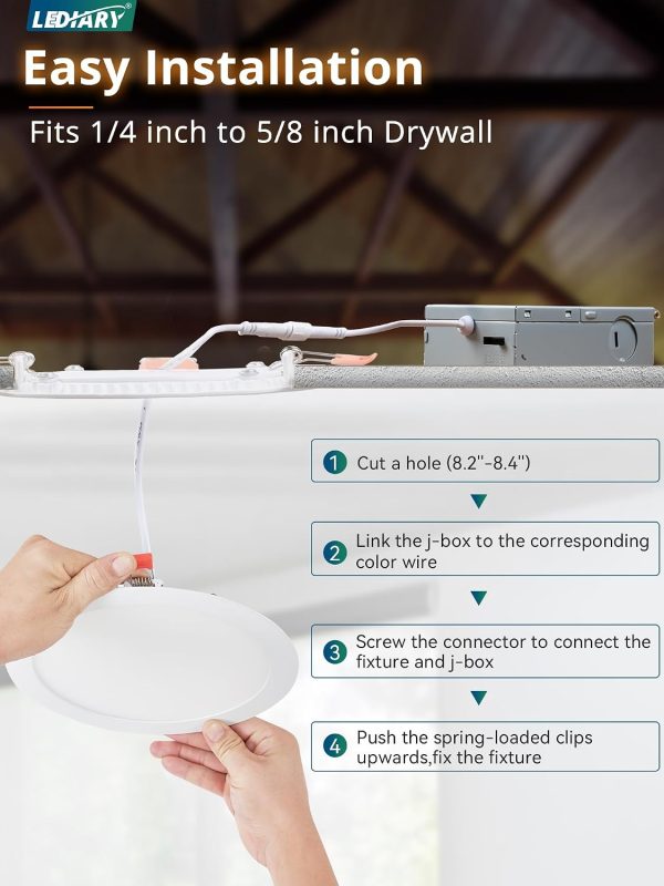 71ihkdFVfoL._AC_SL1500_.jpg windphoto 5CCT 12 Pack Ultra Thin LED Recessed Lighting 8 Inch Slim Selectable 2700K-6000K, Smooth Dimmable, High Brightness 1900 LM, 18W Eqv 180W Canless LED Downlight with Jbox, IC Rated, ETL