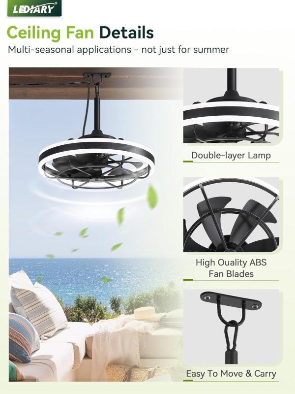 windphoto 20" Outdoor Ceiling Fans with Light, IP65 Waterproof Gazebo Fan
