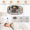 71itZuEukbL._AC_SL1500_.jpg windphoto Caged Ceiling Fan with Light, Flush Mount Fandalier with Remote | Low Profile, Farmhouse Small, Bladeless Industrial, Quiet DC Motor, App Control for Bedroom, Kitchen, Dining Room, Walnut