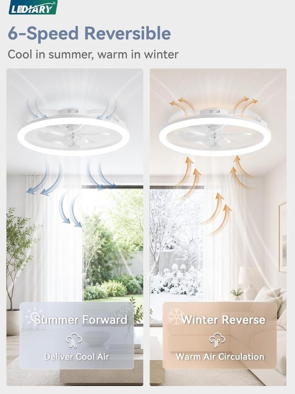 71ixrh539L._AC_SL1500_.jpg windphoto 23" Ceiling Fans with Lights and Remote for Bedroom, White | Low Profile Fan Light, 3000K-6000K Stepless Dimmable Fandelier, 6 Speed, Reversible DC Motor, APP & Remote Control, Low Noice