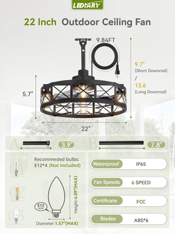 71jF0zyNcML._AC_SL1500_.jpg windphoto 22" Outdoor Ceiling Fan with Lights for Patio,Waterproof Gazebo Fan | Plug in Outdoor Fan with Remote Control,4Timer, 6-Speed Reversible Motor, Hanging Caged Ceiling Fan for Porch, Pergola,Canopy