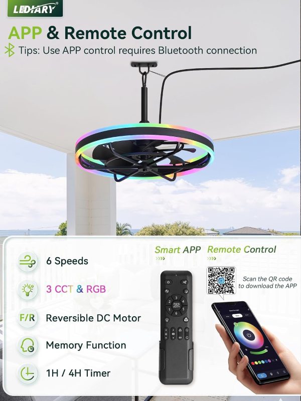 71jL-pv8suL._AC_SL1500_.jpg windphoto 24 Outdoor RGB Ceiling Fans with Light, IP65 Waterproof Gazebo Fan | Outdoor Fan with Hanging Hook, App Control, 3CCT Dimming & RGB Color, Caged Plug in Ceiling Fan for Patio, Porch, Pergola