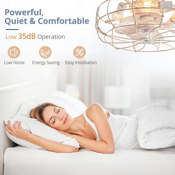 71jdNEHWVL._AC_SL1500_.jpg windphoto 20" Caged Farmhouse Ceiling Fans with Lights and Remote/App, White | Flush Mount Bladeless Low Profile, Fandalier Small Rustic, Industrial Enclosed, Quiet & Powerful for Bedroom, Kitchen, Indoor