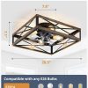 windphoto 20 Caged Low Profile Square Ceiling Fans with Lights and Remote | 6 Speed and Reversible, Small Farmhouse Rustic Bladeless Ceiling Fan Flush Mount for Bedroom, Kitchen, Dining Room