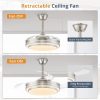 windphoto 42 Inch Retractable Ceiling Fans with Lights and Remote | Fandelier Ceiling Fans with LED Light, Modern Ceiling Fan, Stepless Color Changeable, Dimmable, Timer Setting, Brush Nickel