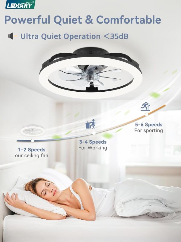 71kEppq6uXL._AC_SL1500_.jpg windphoto 20 Inch Low Profile Ceiling Fans with Lights and Remote, Dimmable Modern Fan Light(3000K-6000K), 6 Speed, Reversible, APP & Remote Control, Flush Mount Ceiling Fan for Bedroom, Black