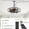windphoto 24" Outdoor Ceiling Fans with Light, IP65 Waterproof Gazebo Fan | Outdoor Fan with Hanging Hook, Remote & App Control, 3CCT Dimmable,Timer, Caged Plug in Ceiling Fan for Patio, Porch, Pergola