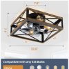 windphoto Caged Low Profile Square Ceiling Fans with Lights and Remote | 6 Speed and Reversible, Small Farmhouse Rustic Bladeless Ceiling Fan Flush Mount for Bedroom, Kitchen, Dining Room