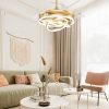 windphoto 42 Inch Retractable Ceiling Fan with Lights, Modern Gold Fandelier | 6 Speeds, 3000K-6000K Adjustable, DC Motor, Chandelier Ceiling Fans with Lights and Remote for Bedroom Living Room