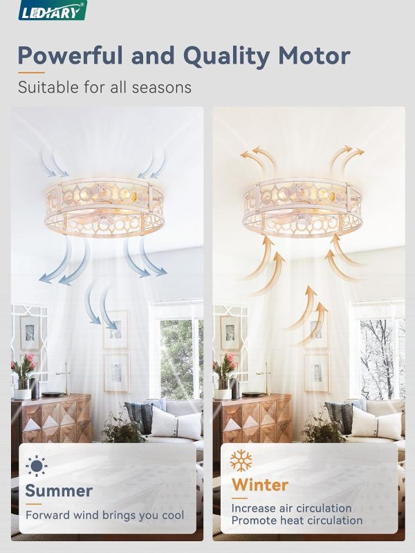71l2HCBAg4L._AC_SL1500_.jpg windphoto 20in Caged Low Profile Ceiling Fan Light with Remote White Gold | Flush Mount, Farmhouse, Bladeless Enclosed Fandelier, Small, 6 Speed, Quiet Powerful DC, Bedroom, Kitchen, Living Room,