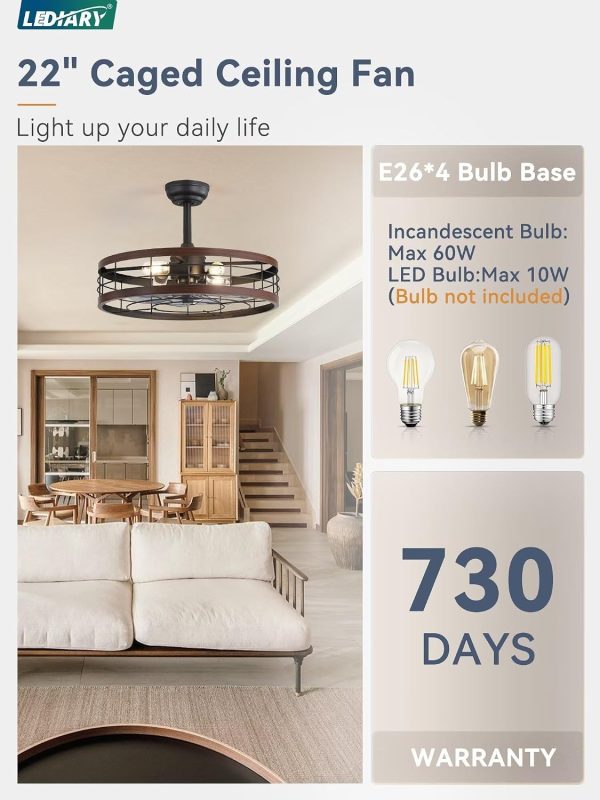 71l6WiUl0JL._AC_SL1500_.jpg windphoto 22 inch Caged Fandelier Ceiling Fan Light with Remote, Walnut | 6 Speed Adjustable,Timing, Quiet & Powerful DC, Small, Farmhouse, Industrial, Enclosed, Bladeless, Bedroom, Kitchen, Downrod