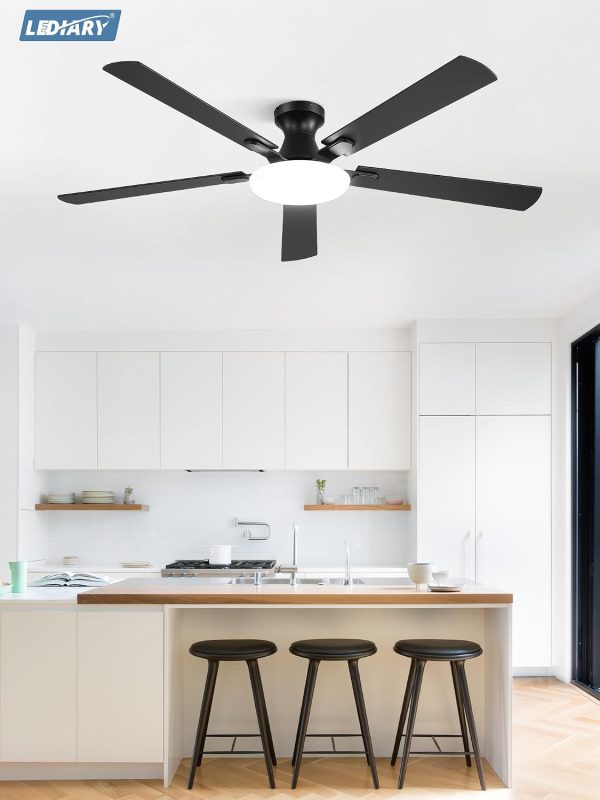 71lN1D9a5GL._AC_SL1500_.jpg windphoto 60 Inch Flush Mount Ceiling Fans with Lights, Remote & APP Control | 3CCT,Stepless Dimmable,Memory Function,Timer,6-speed,Reversible Blade, Quiet DC Motor, Damp-Rated, Living Room, Covered Patio