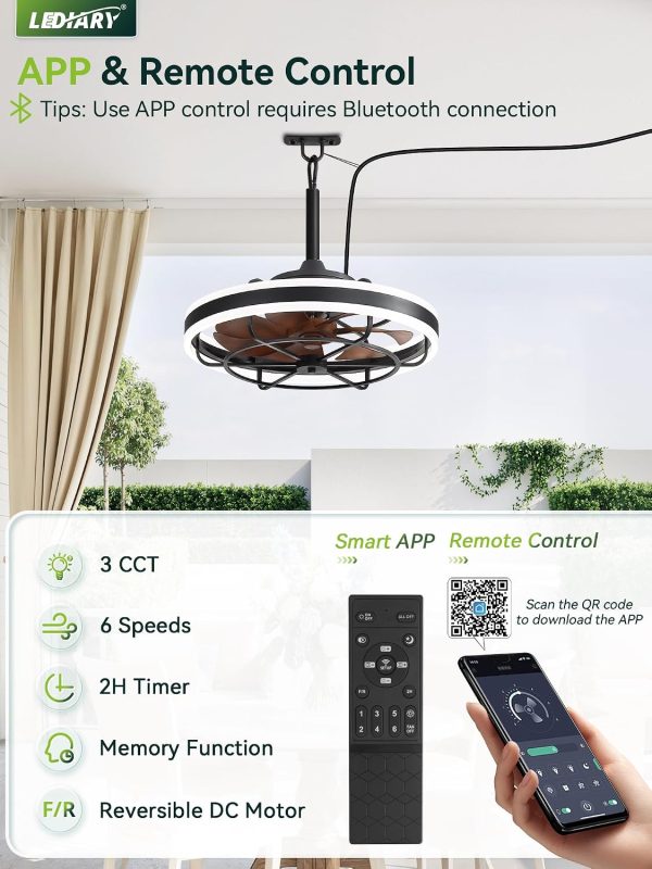 71lSsG4EHQL._AC_SL1500_.jpg windphoto 20" Outdoor Ceiling Fans with Light, IP65 Waterproof Gazebo Fan | Outdoor Fan with Hanging Hook, Remote & App Control, 3CCT Dimmable,Timer, Caged Plug in Ceiling Fan for Patio, Porch, Pergola