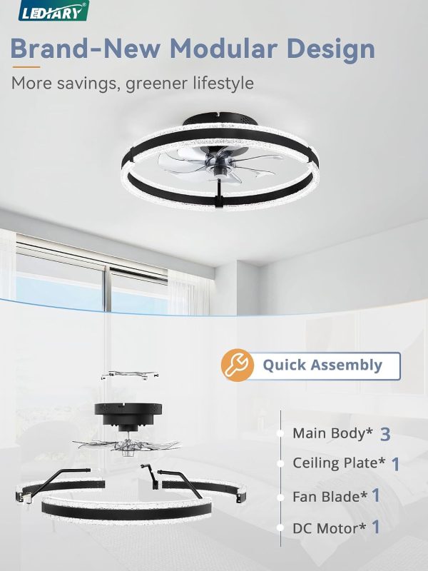71ldDJ8HTL._AC_SL1500_.jpg windphoto Ceiling Fans with Lights and Remote, 20'' Low Profile Ceiling Fan with Light, 3000-6000K Dimmable Fandelier Ceiling Fans, Modern Flush Mount Fan Light for Bedroom with 6 Wind Speeds- Black | 3000-6000K Dimmable LED, 6 Wind Speeds, Quiet Reversible DC Motor, Small Flush Mount Fandelier for Bedroom, Living Room
