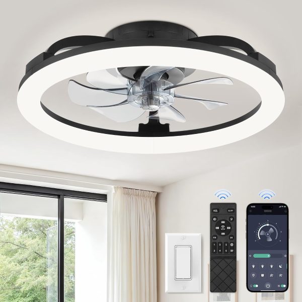 71loVH4hQL._AC_SL1500_.jpg windphoto 20 Inch Low Profile Ceiling Fans with Lights and Remote, Dimmable Modern Fan Light(3000K-6000K), 6 Speed, Reversible, APP & Remote Control, Flush Mount Ceiling Fan for Bedroom, Black