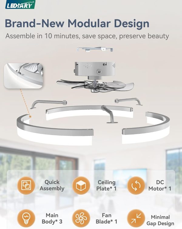 windphoto 23" Low Profile Ceiling Fans with Lights, APP & Remote, Grey | Flush Mount, Dimmable LED, Quiet DC Motor, Reversible, 6 Speeds, Fandelier, for Bedroom