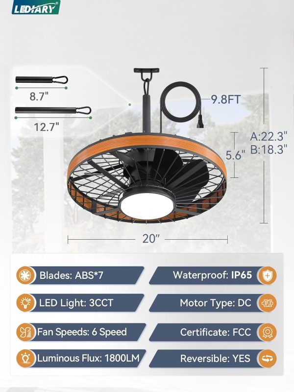 71mIQqya5fL._AC_SL1500_.jpg windphoto 20 Outdoor Ceiling Fans with Light,Gazebo Fan with Hanging Hook | IP65 Waterproof,Outdoor Fan, App Control, 3CCT, Dimmable,6 Speeds, Caged, Plug in, for Patio, Porch, Pergola,Canopy, Brown