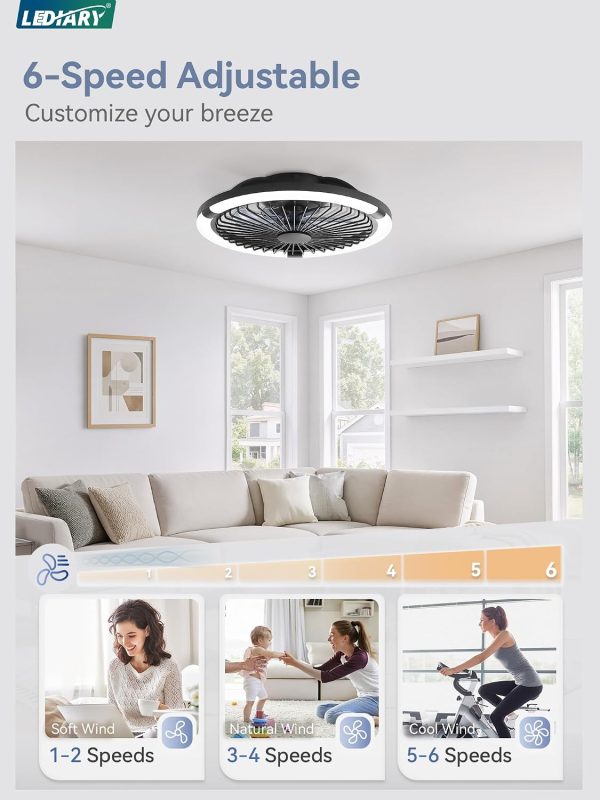 71maOrVS-AL._AC_SL1500_.jpg windphoto 20" Low Profile Bladeless Ceiling Fan with RGB, Remote&APP, White | Flush Mount, 6 Speed Adjustable, 3000-6000K Dimmable LED, Modern Enclosed Fandelier with Timming, Bedroom, Kids Room