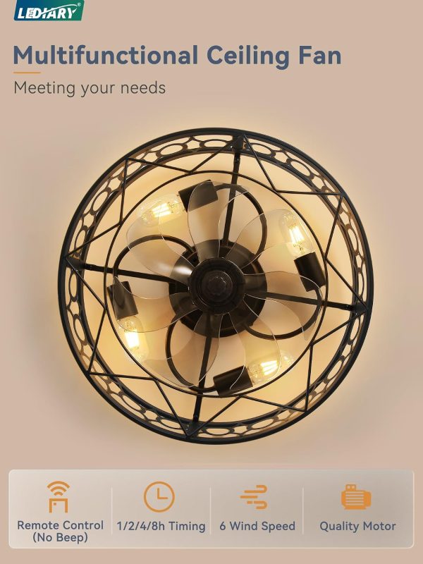71mqW3pMVOL._AC_SL1500_.jpg windphoto 20 Inch Caged Flush Mount Ceiling Fans with Lights, Black | Low Profile, Farmhouse, Bladeless Enclosed Fandelier, Small, 6 Speed, Quiet Reversible DC, Bedroom, Kitchen, Living Room,
