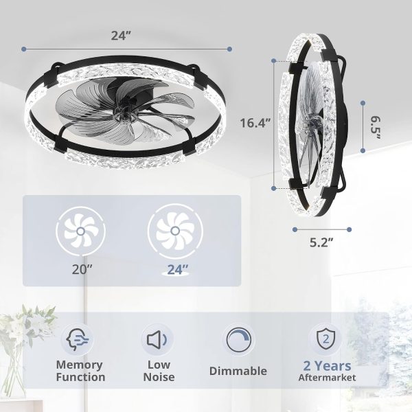 71nLsZDwLZL._AC_SL1500_.jpg windphoto 2 Pack 24" Ceiling Fans with Lights and Remote, Fandelier Black | 3CCT, 6 Speeds, Dimmable Low Profile, Flush Mount Ceiling Fan, Timer, Reversible, Memory, Bedroom, Living Room, Kitchen