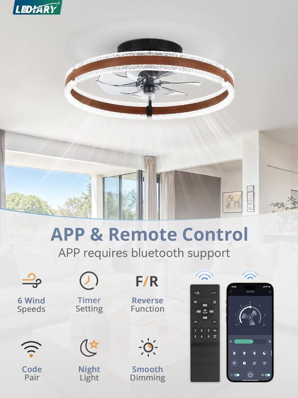 71nW6GyprHL._AC_SL1500_.jpg windphoto 20'' Modern Low Profile Ceiling Fans with Lights and Remote, Walnut | 3000-6000K Dimmable LED, 6 Wind Speeds, Quiet Reversible DC Motor, Small Flush Mount Fandelier for Bedroom, Living Room