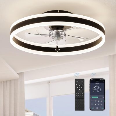 71njcvRmqYL._AC_SL1500_.jpg windphoto 19.7'' Modern Low Profile Ceiling Fans with Lights and Remote,Black | 3000-6000K Dimmable LED, 6 Wind Speeds, Quiet Reversible DC Motor, Small Flush Mount Fandelier for Bedroom, Living Room