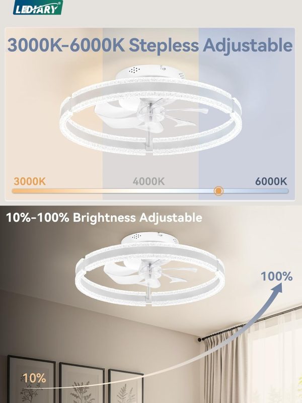 windphoto Ceiling Fans with Lights and Remote, 20'' Low Profile Ceiling Fan with Light, 3000-6000K Dimmable Fandelier Ceiling Fans, Modern Flush Mount Fan Light for Bedroom with 6 Wind Speeds- White | 3000-6000K Dimmable LED, 6 Wind Speeds, Quiet Reversible DC Motor, Small Flush Mount Fandelier for Bedroom, Living Room