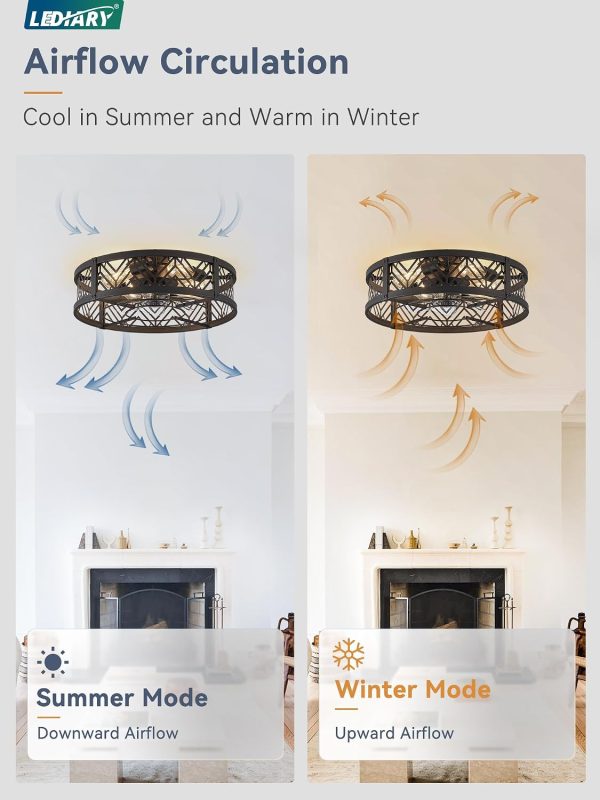 71nrwZwQm8L._AC_SL1500_.jpg windphoto 20" Caged Ceiling Fan with Light and Remote, Small Fandalier, Black | Flush Mount Low Profile, APP Control, Bladeless Industrial Enclosed, Quiet & Powerful for Bedroom, Kitchen, Dining Room