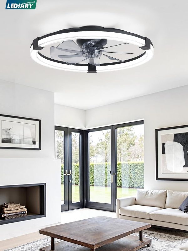 71o1YdStGL._AC_SL1500_.jpg Ceiling Fans with Lights 23 Inch Low Profile Fandelier with Remote Black | 6 Speeds, Reversible, Dimmable Flush Mount Fan Light, Modern Ceiling Fan with Lights for Bedroom Bladeless
