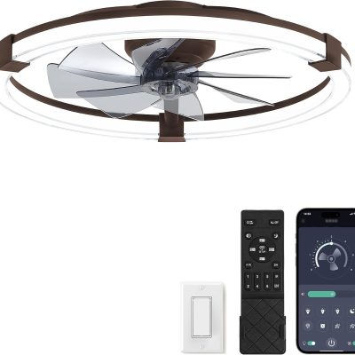 71oOZaf-uXL._AC_SL1500_.jpg Ceiling Fans with Lights 23 Inch Low Profile Fandelier with Remote Brown | 6 Speeds, Reversible, Dimmable Flush Mount Fan Light, Modern Ceiling Fan with Lights for Bedroom Bladeless