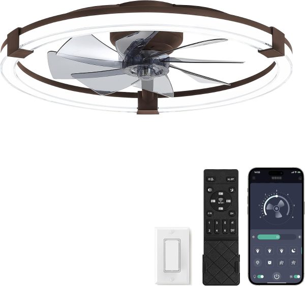 71oOZaf-uXL._AC_SL1500_.jpg Ceiling Fans with Lights 23 Inch Low Profile Fandelier with Remote Brown | 6 Speeds, Reversible, Dimmable Flush Mount Fan Light, Modern Ceiling Fan with Lights for Bedroom Bladeless
