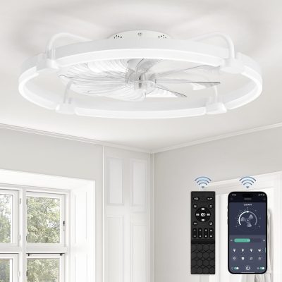 windphoto 24" Ceiling Fans with Lights and Remote, Low Profile Led Fan Light | Flush Mount, Stepless Dimmable Fandelier, 6 Speeds, 3 CCT, Quiet Reversible DC Motor, 2H Timer, Bedroom, Living Room, White