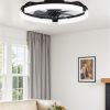 windphoto 20" Ceiling Fans with Lights, Low Profile Fandelier for Bedroom | Flush Mount Fan Light, Stepless Dimmable, App/Remote Control, 3 CCT Led, 6 Speeds, Quiet Reversible DC Motor, Black