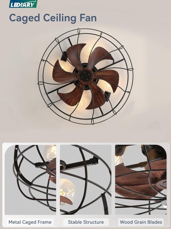 71ou76oK8DL._AC_SL1500_.jpg windphoto 23" Caged Farmhouse Ceiling Fans with Lights and Remote/App, Black | Flush Mount Bladeless Low Profile, Fandalier Large Rustic, Industrial Enclosed, Quiet & Powerful for Bedroom, Kitchen, Indoor