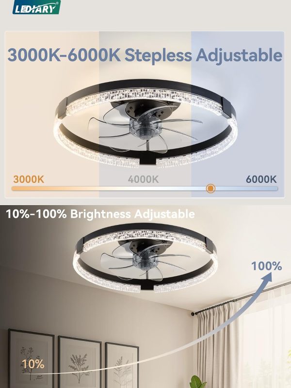 71p4A3-0jdL._AC_SL1500_.jpg windphoto 19.7" Low Profile Ceiling Fans with Lights, APP & Remote, Black | Flush Mount, Dimmable LED, Quiet DC Motor, Reversible, 6 Speeds, Fandelier, for Bedroom